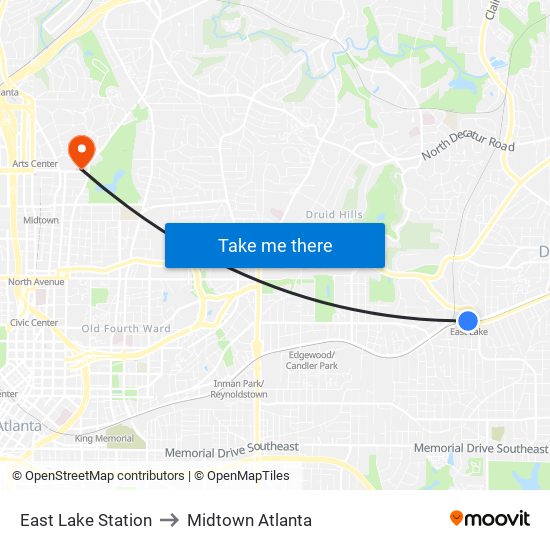 East Lake Station to Midtown Atlanta map