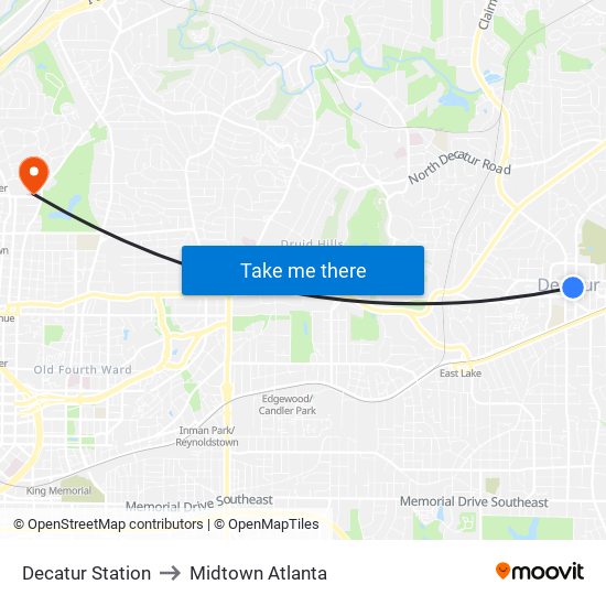 Decatur Station to Midtown Atlanta map