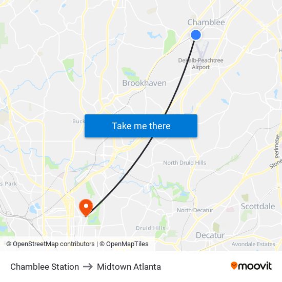 Chamblee Station to Midtown Atlanta map