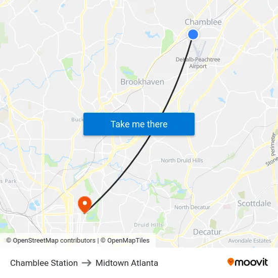 Chamblee Station to Midtown Atlanta map
