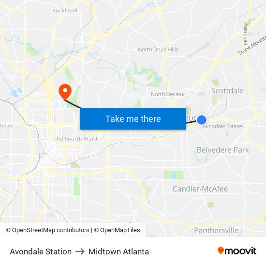 Avondale Station to Midtown Atlanta map