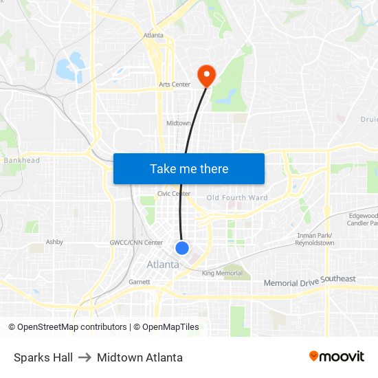 Sparks Hall to Midtown Atlanta map