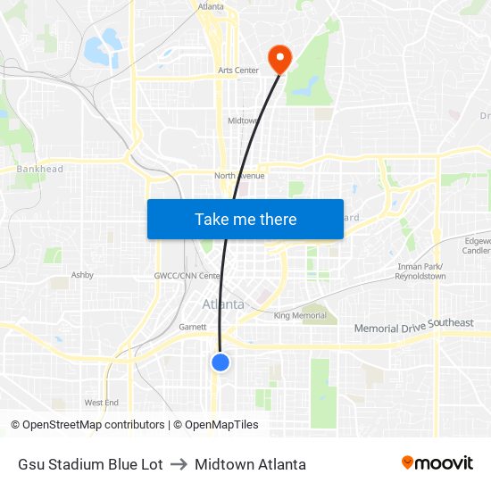 Gsu Stadium Blue Lot to Midtown Atlanta map