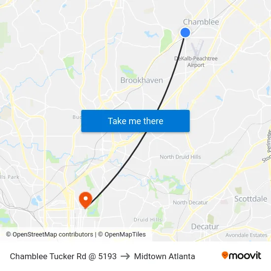 Chamblee Tucker Rd @ 5193 to Midtown Atlanta map
