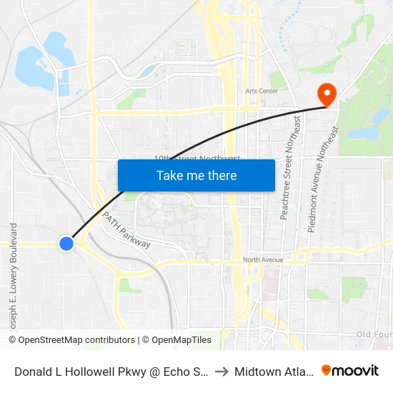 Donald L Hollowell Pkwy @ Echo St NW to Midtown Atlanta map