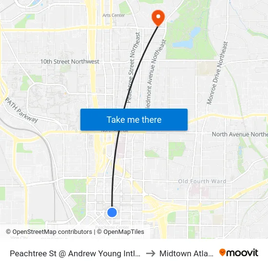 Peachtree St @ Andrew Young Intl Blvd to Midtown Atlanta map