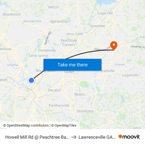 Howell Mill Rd @ Peachtree Battle Av to Lawrenceville GA USA map