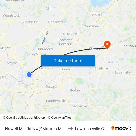 Howell Mill Rd Nw@Moores Mill Rd NW to Lawrenceville GA USA map