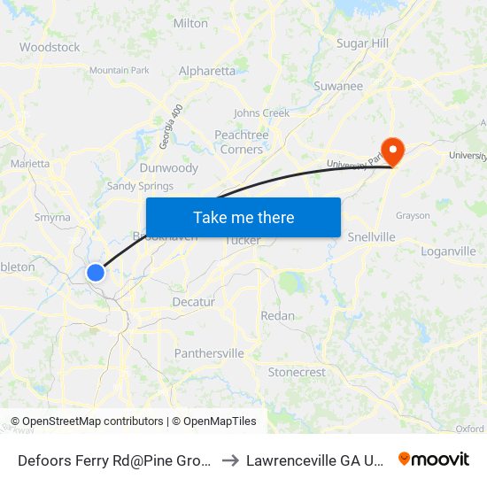 Defoors Ferry Rd@Pine Grove to Lawrenceville GA USA map