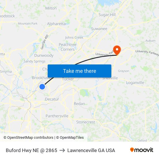 Buford Hwy NE @ 2865 to Lawrenceville GA USA map