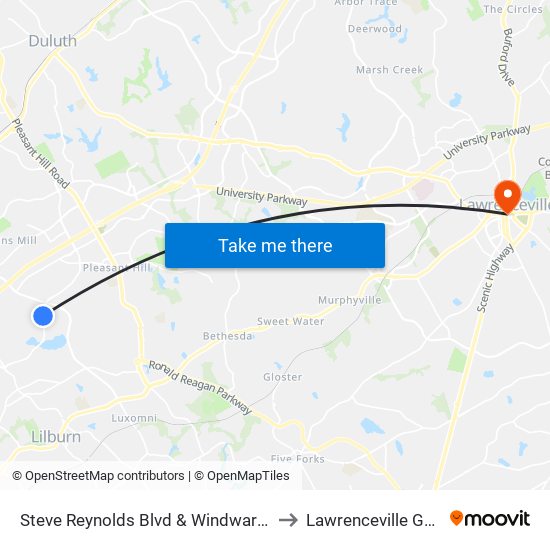 Steve Reynolds Blvd & Windward Lane Ib to Lawrenceville GA USA map
