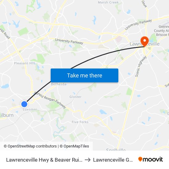 Lawrenceville Hwy & Beaver Ruin Rd Ob to Lawrenceville GA USA map