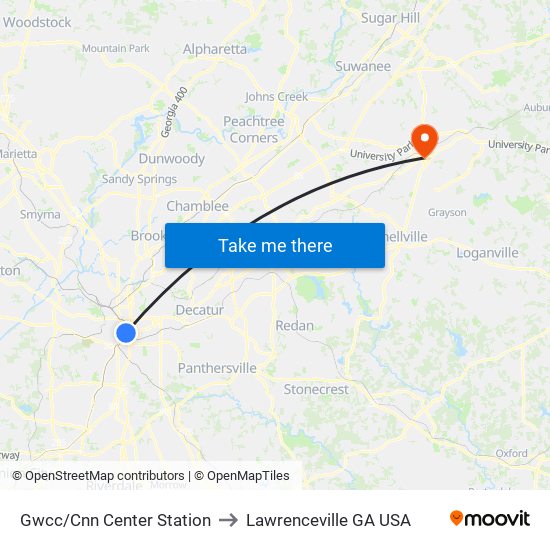 Gwcc/Cnn Center Station to Lawrenceville GA USA map
