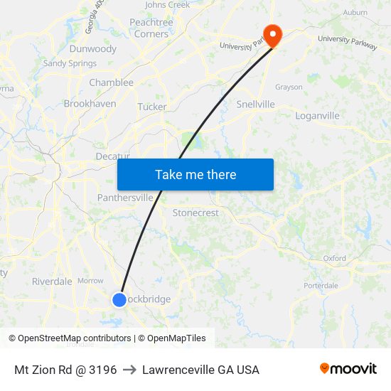 Mt Zion Rd @ 3196 to Lawrenceville GA USA map