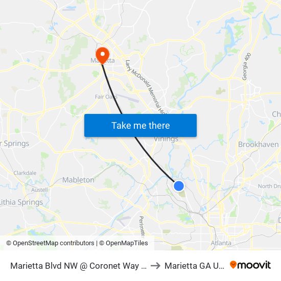 Marietta Blvd NW @ Coronet Way NW to Marietta GA USA map