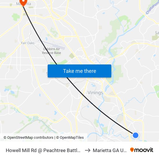 Howell Mill Rd @ Peachtree Battle Av to Marietta GA USA map
