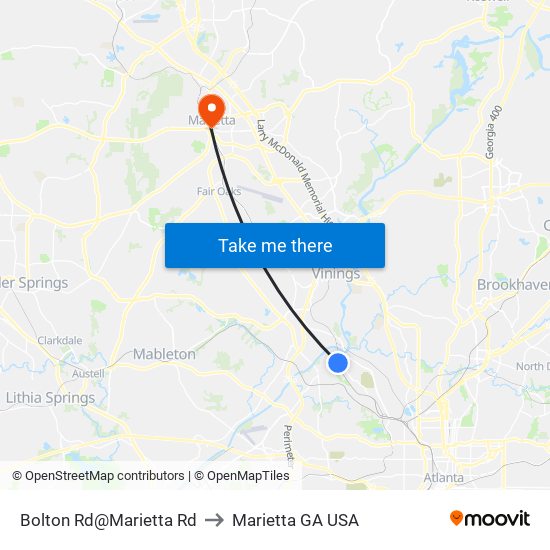 Bolton Rd@Marietta Rd to Marietta GA USA map