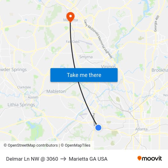 Delmar Ln Nw@3060 to Marietta GA USA map
