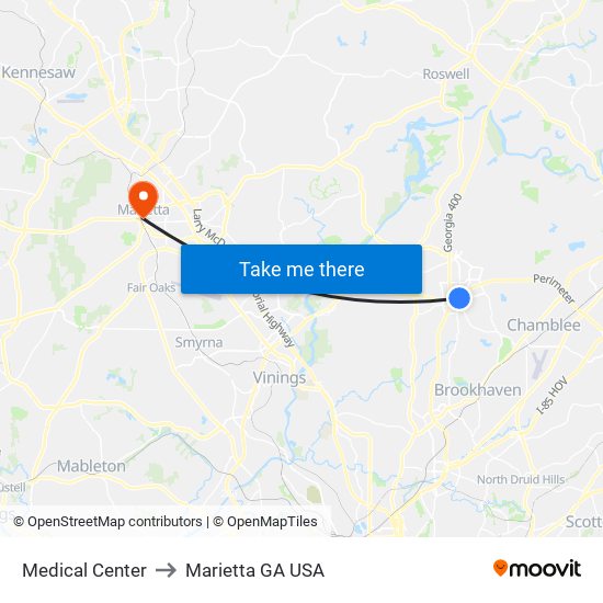 Medical Center to Marietta GA USA map