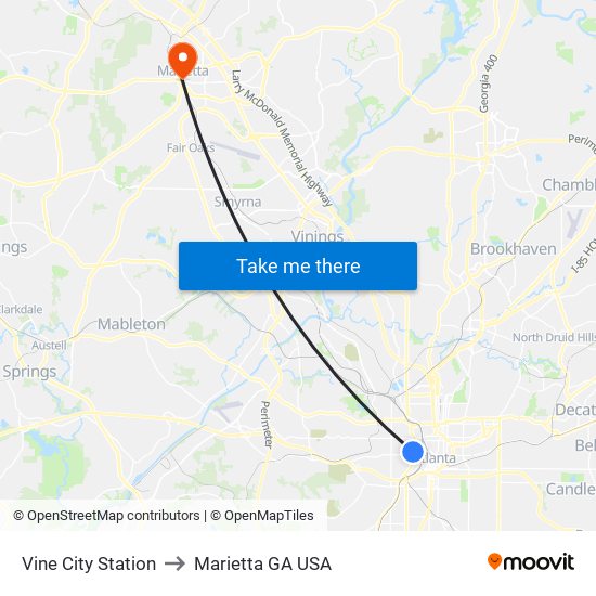 Vine City Station to Marietta GA USA map