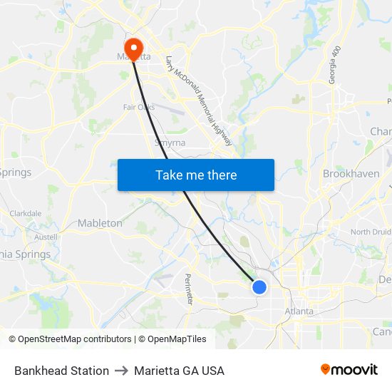 Bankhead Station to Marietta GA USA map