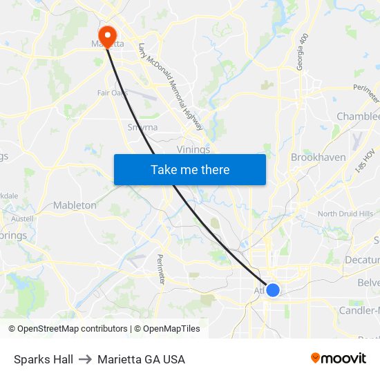 Sparks Hall to Marietta GA USA map