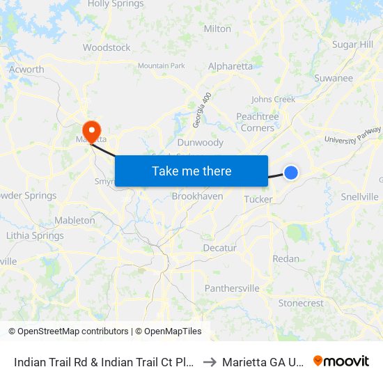 Indian Trail Rd & Indian Trail Ct Plaza to Marietta GA USA map