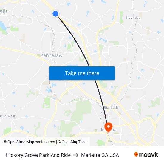 Hickory Grove Park And Ride to Marietta GA USA map