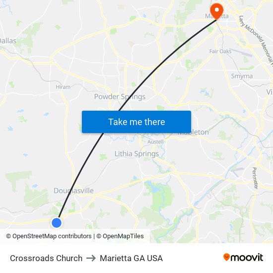 Crossroads Church to Marietta GA USA map