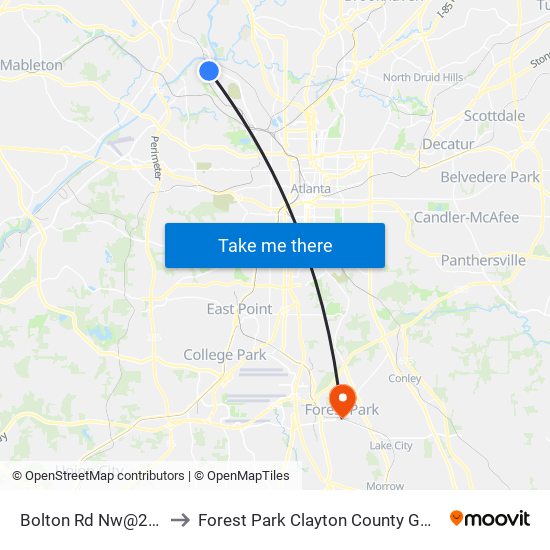 Bolton Rd Nw@2353 to Forest Park Clayton County GA USA map