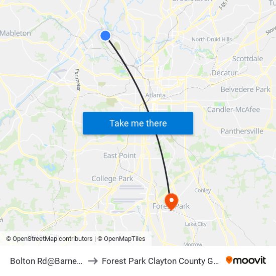 Bolton Rd@Barnett Dr to Forest Park Clayton County GA USA map