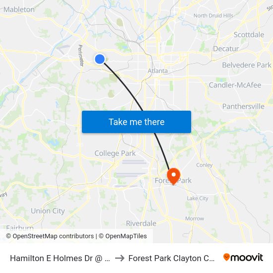 Hamilton E Holmes Dr@Santa Barbara to Forest Park Clayton County GA USA map