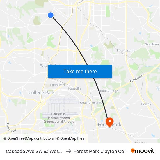 Cascade Ave SW @ Westhaven Dr SW to Forest Park Clayton County GA USA map
