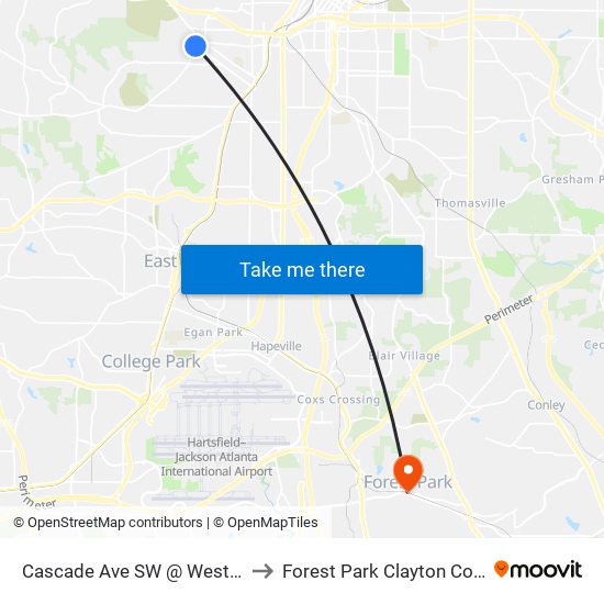 Cascade Ave SW @ Westwood Ave SW to Forest Park Clayton County GA USA map