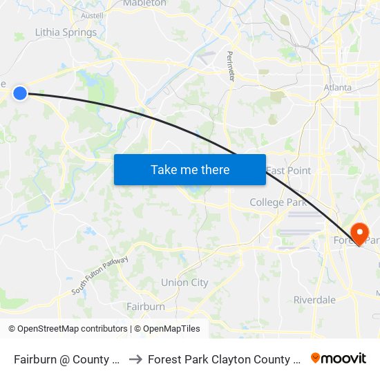 Fairburn @ County Annex to Forest Park Clayton County GA USA map