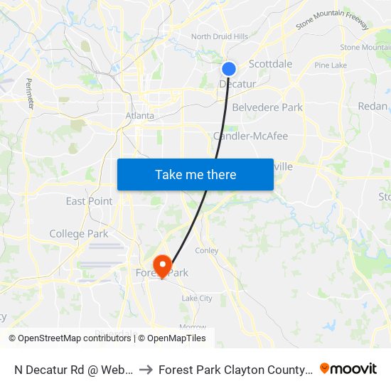 N Decatur Rd @ Webster Dr to Forest Park Clayton County GA USA map