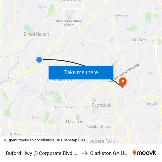 Buford Hwy @ Corporate Blvd NE to Clarkston GA USA map