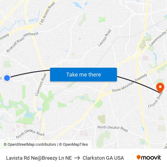 Lavista Rd Ne@Breezy Ln NE to Clarkston GA USA map