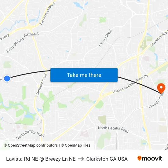 Lavista Rd NE @ Breezy Ln NE to Clarkston GA USA map