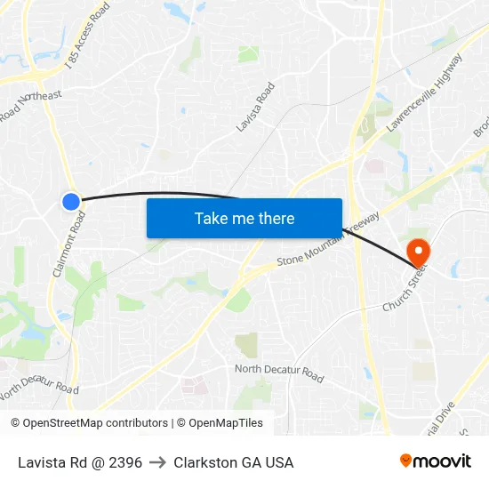 Lavista Rd @ 2396 to Clarkston GA USA map