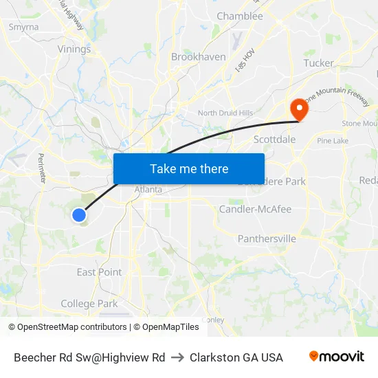 Beecher Rd Sw@Highview Rd to Clarkston GA USA map