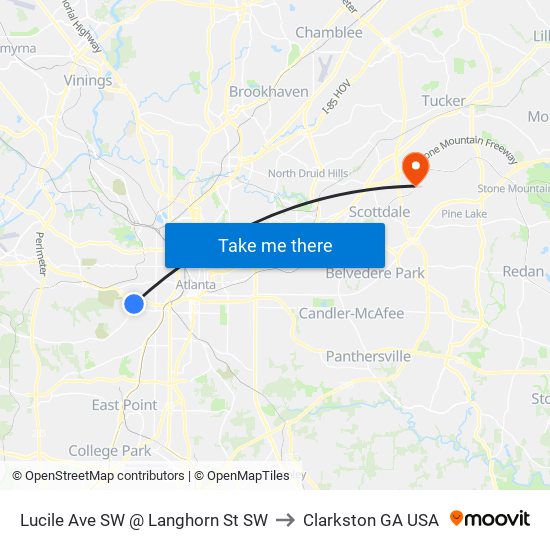Lucile Ave SW @ Langhorn St SW to Clarkston GA USA map