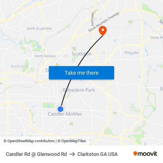 Candler Rd @ Glenwood Rd to Clarkston GA USA map