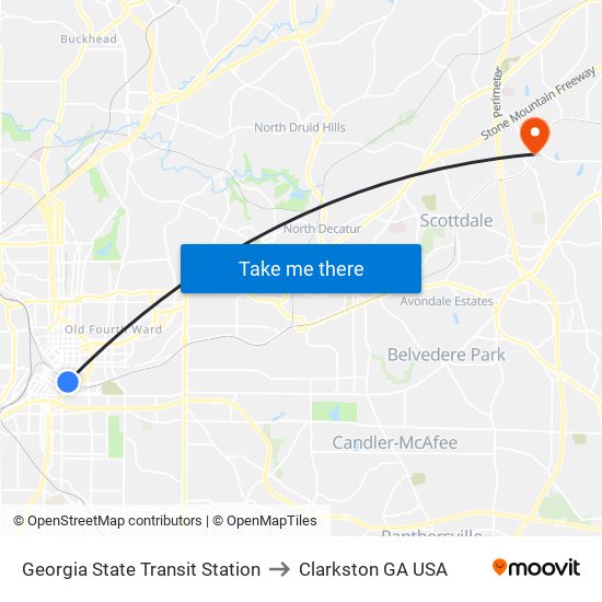 Georgia State Transit Station to Clarkston GA USA map