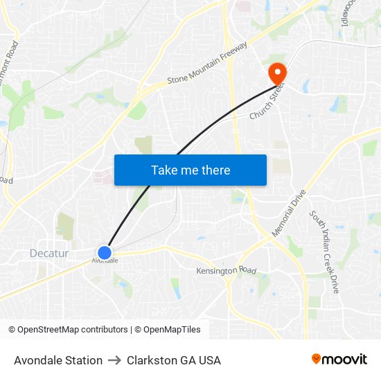 Avondale Station to Clarkston GA USA map