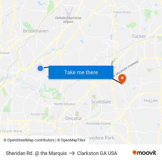 Sheridan Rd. @ the Marquis to Clarkston GA USA map