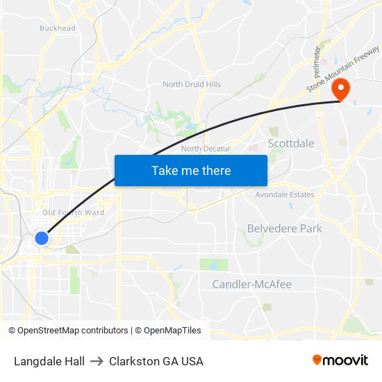 Langdale Hall to Clarkston GA USA map