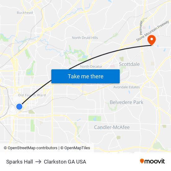 Sparks Hall to Clarkston GA USA map