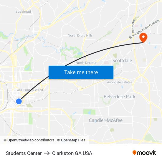 Students Center to Clarkston GA USA map