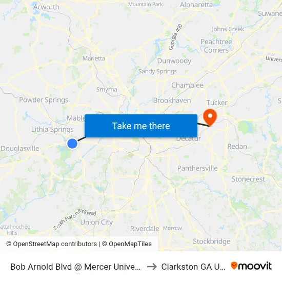 Bob Arnold Blvd @ Mercer University to Clarkston GA USA map